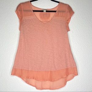 Lucky Brand Cap Sleeve Orange Blouse     A